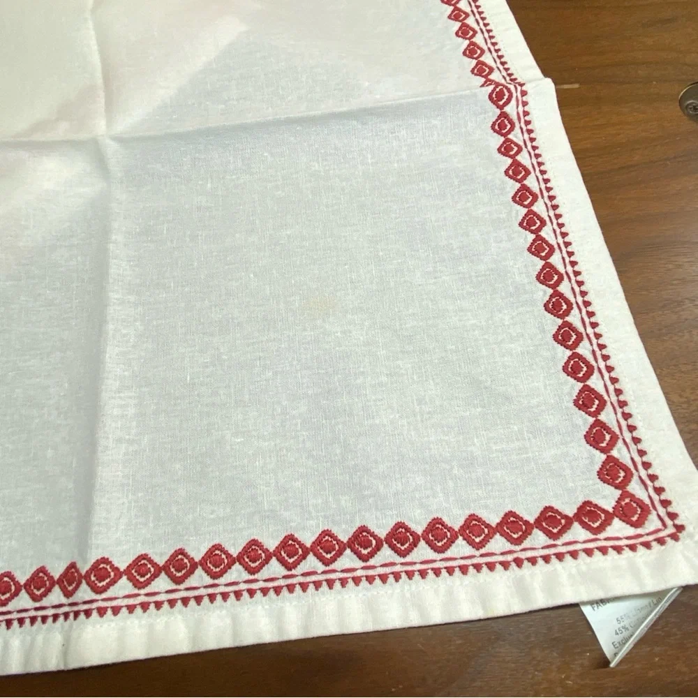 Vintage Pottery Barn (4)‎ Linen Cotton Napkins White Embroidered Border 18x18